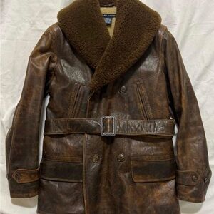 Ralph Lauren Brown Leather Military Coat